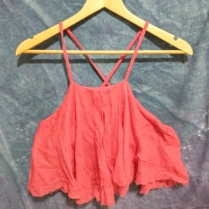 FREE PEOPLE FP ONE PINK Crop Boho Ruffle Crop Top